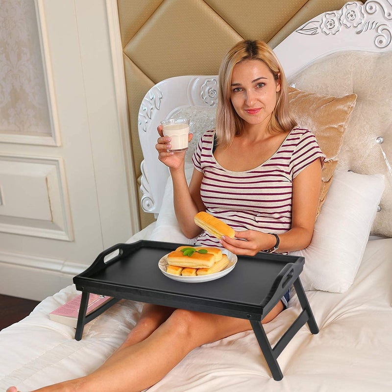 Artmeer Bed Tray Table with Folding Legs Wooden Serving Breakfast in Bed or Use As a, Platter, TV Table Laptop Computer Tray Snack Tray Large Size - Image 2